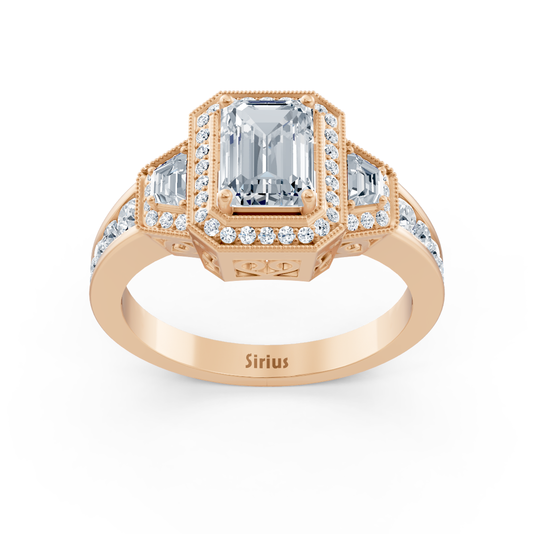 Diamant, Smaragd & Rubin Halo Verlobungsring aus Roségold
