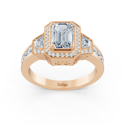 Diamant, Smaragd & Rubin Halo Verlobungsring aus Roségold
