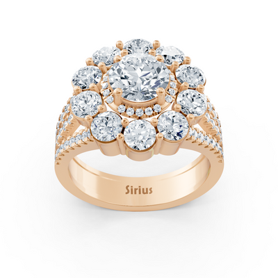 Roségoldener Halo-Ring mit Diamanten, Smaragden & Rubinen