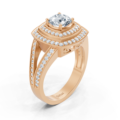 Roségoldener Quadratischer Halo Diamantring