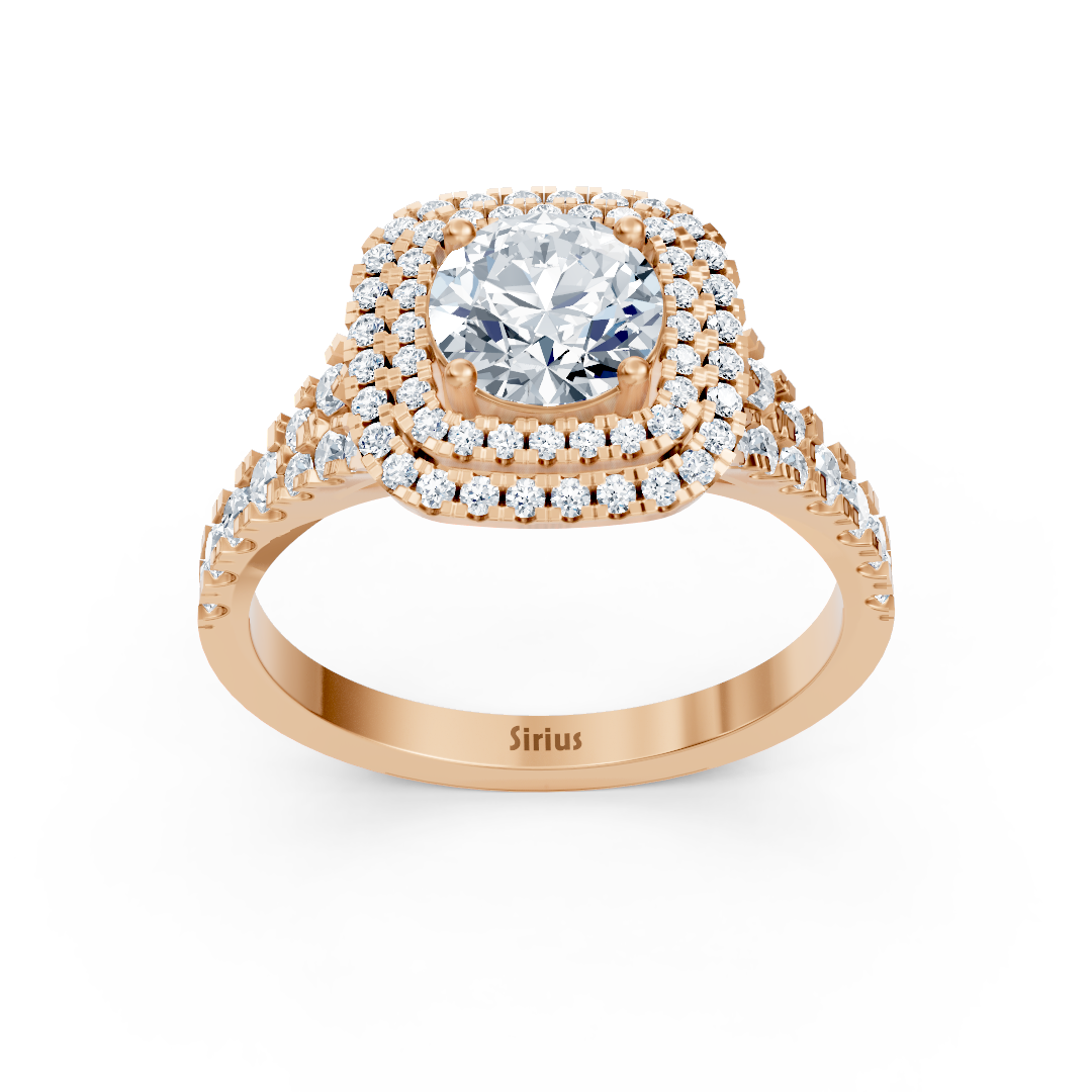 Double Halo Diamond Ring Rose Gold