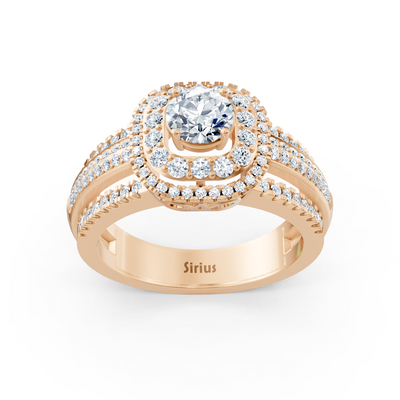 Double Halo Diamond Ring Rose Gold