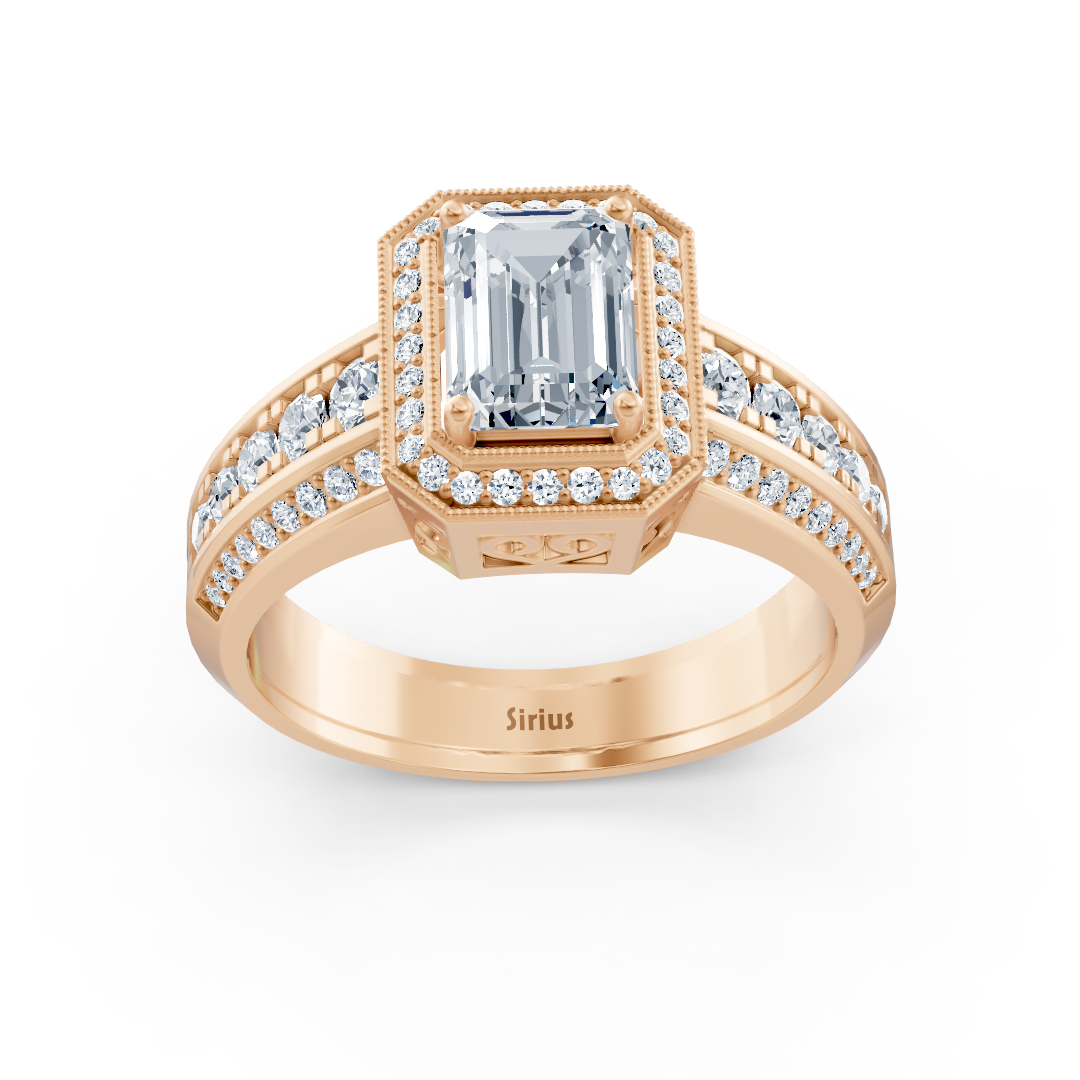 Birgie Sirius Roségold Diamant & Smaragd Halo Ring mit Smaragd & Rundschliff