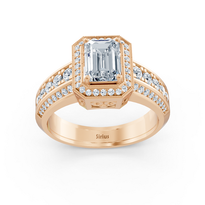 Birgie Sirius Roségold Diamant & Smaragd Halo Ring mit Smaragd & Rundschliff