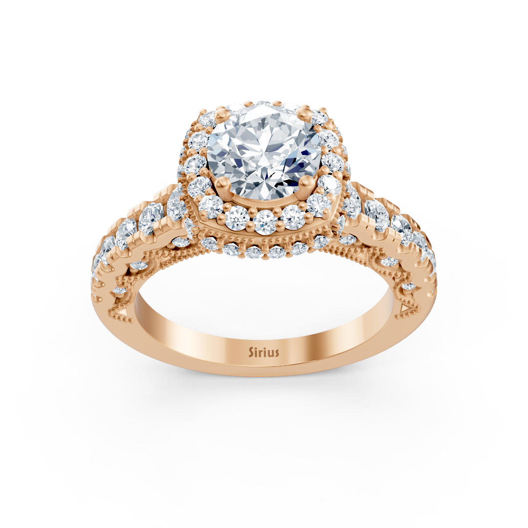 Birgie Sirius rose gold halo round cut diamond engagement ring