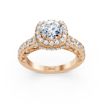 Birgie Sirius rose gold halo round cut diamond engagement ring