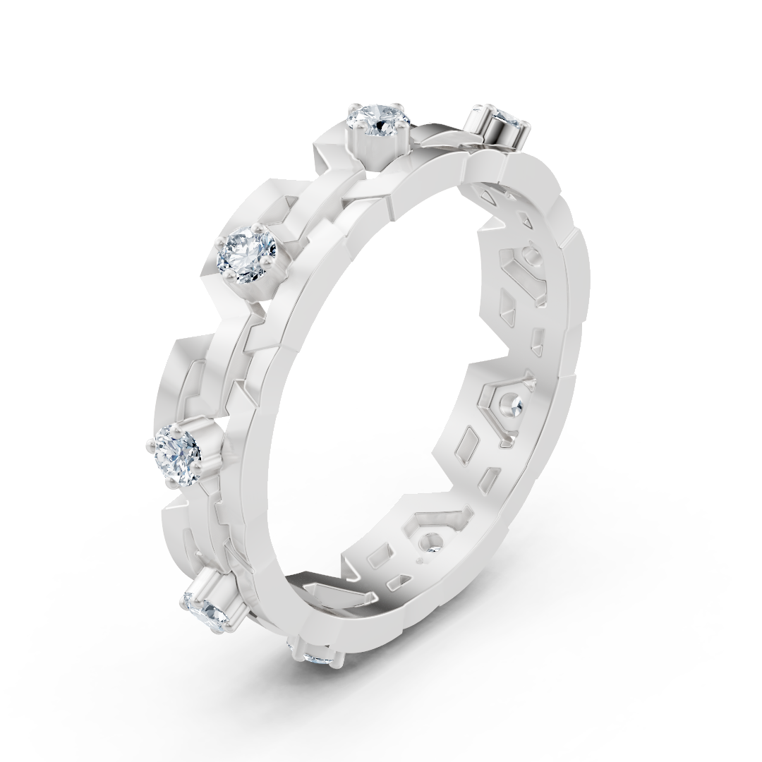 Geometrischer Weißgoldring mit Diamanten