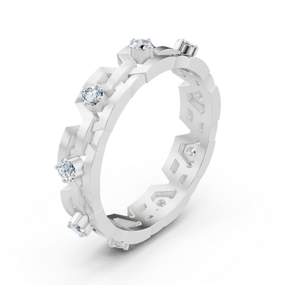 Geometrischer Weißgoldring mit Diamanten