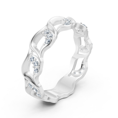 Elegant white gold diamond ring with wave pattern