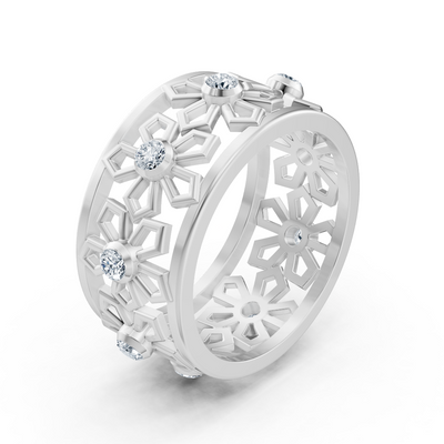 Weißgold-Diamantring mit Schneeflockenmotiv – 8 Diamanten