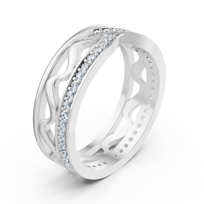 Weissgoldener Diamantring mit filigranem Wellenmuster
