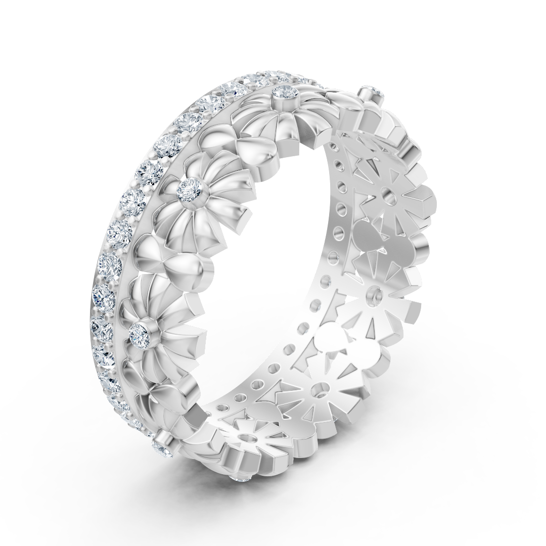 Zarter Blütenkranz Diamantring - 14K Weißgold, ca. 0.49 Karat