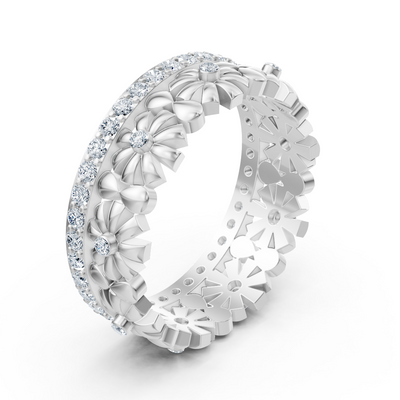 Zarter Blütenkranz Diamantring - 14K Weißgold, ca. 0.49 Karat
