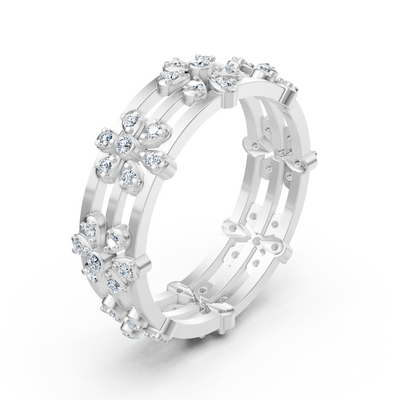 Radiant diamond ring "Sea of ​​Flowers" - 14K white gold, 0.464 carat diamonds
