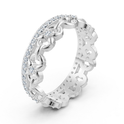 White gold diamond ring with chain pattern