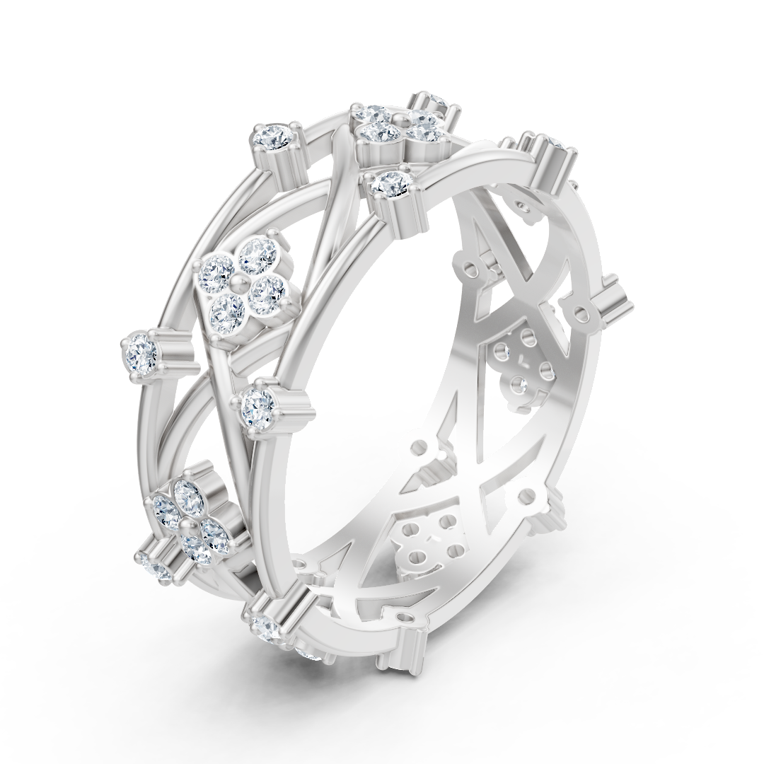 Weißgoldener Diamantring mit floralem Design