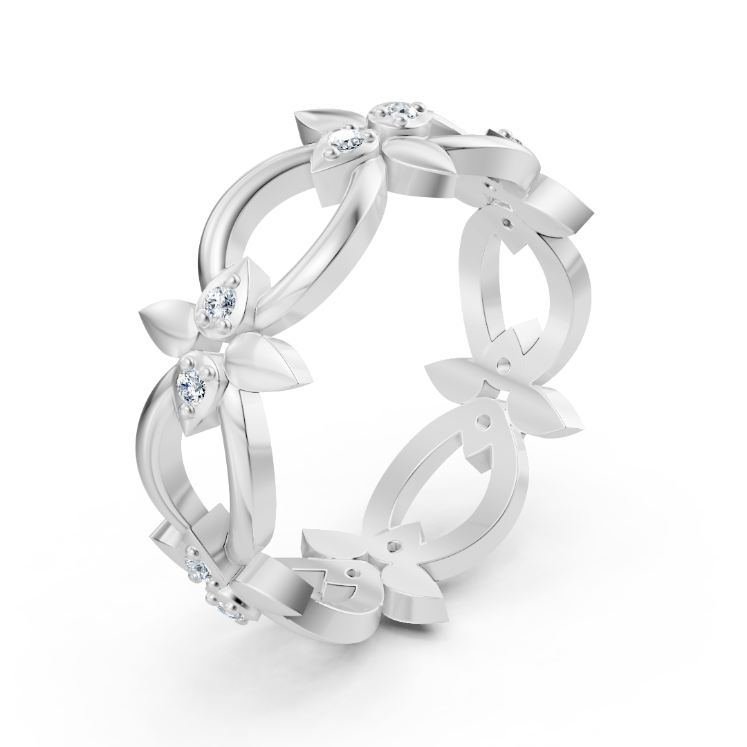 Weißgoldener Diamantring mit Blütenblattdesign