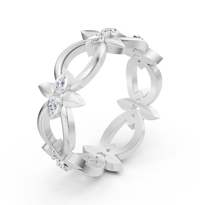 Weißgoldener Diamantring mit Blütenblattdesign