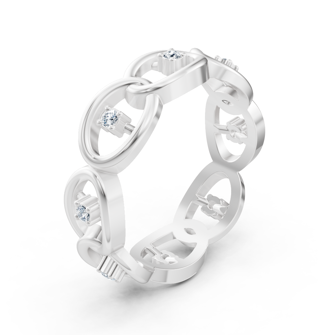 Weißgoldener Diamantring mit Kettenglieddesign