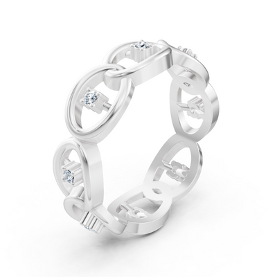 Weißgoldener Diamantring mit Kettenglieddesign