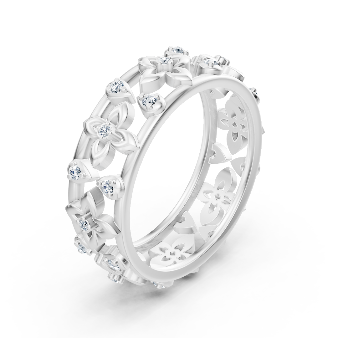 Edler Weißgold Ring mit Diamanten im Blüten Design – Filigrane Eleganz