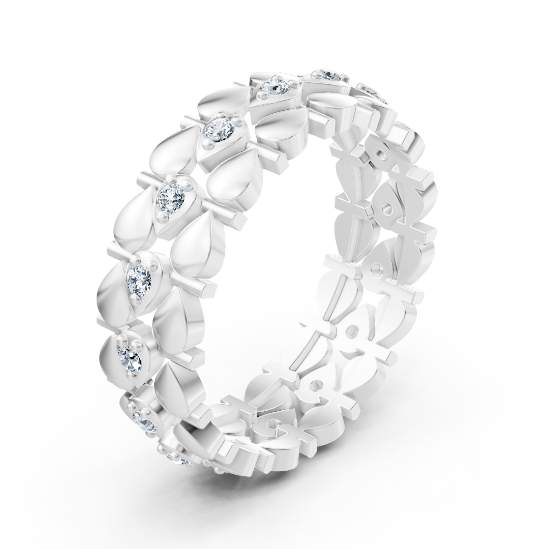 Eleganter Weißgold Ring mit Diamanten – Filigranes Blatt Design