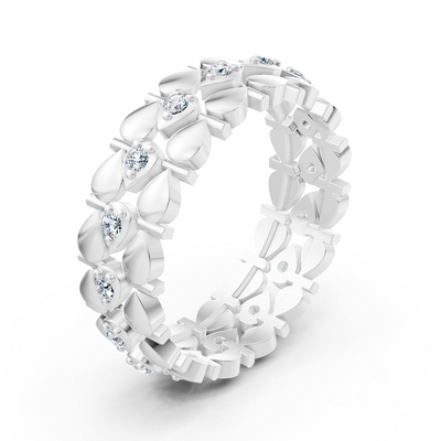 Eleganter Weißgold Ring mit Diamanten – Filigranes Blatt Design