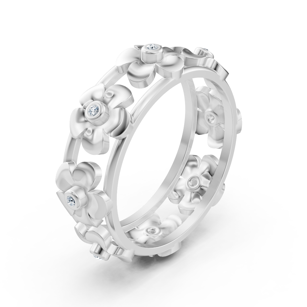 14k white gold diamond flower promise ring