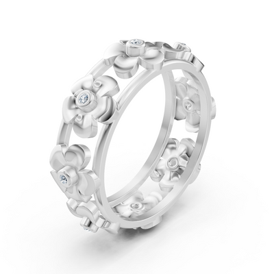 14k white gold diamond flower promise ring