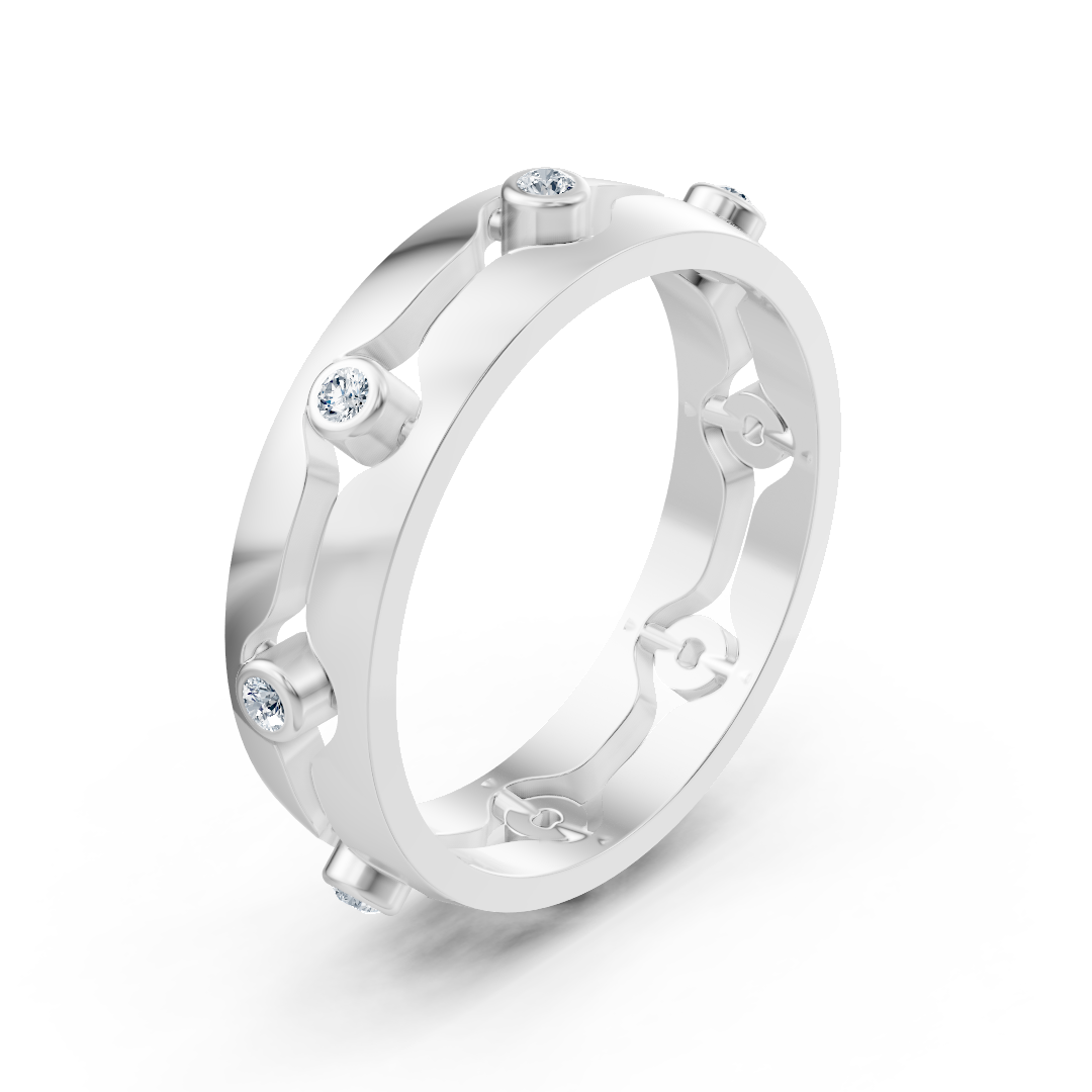 Elegant white gold ring with round diamonds in bezel design