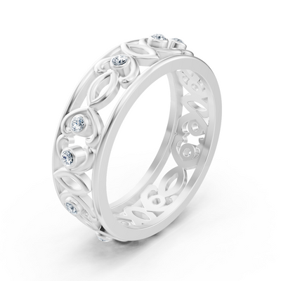 Modern white gold ring with round diamonds in bezel design