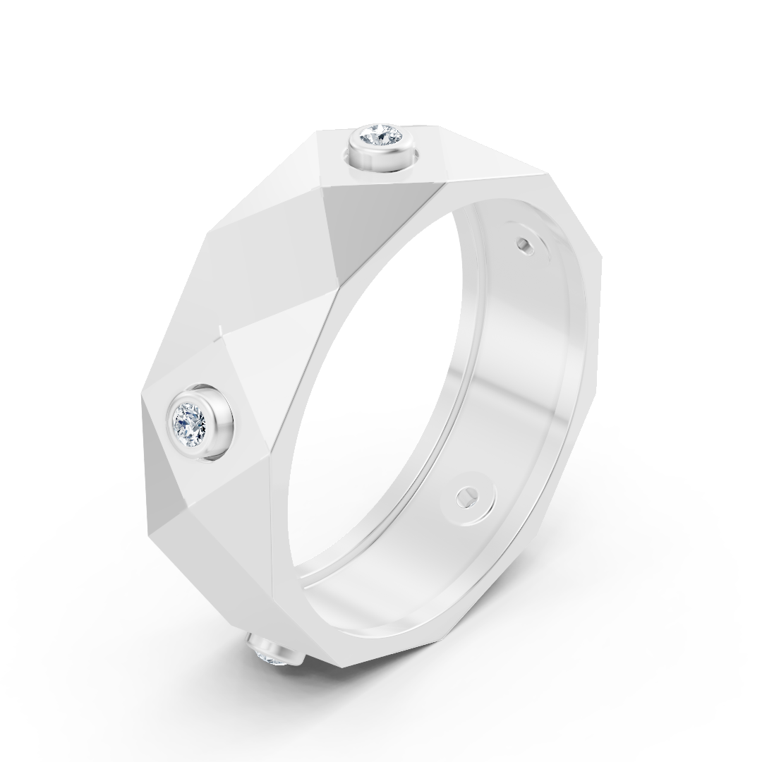 Moderner Weißgold-Ring mit Runddiamanten im Bezel-Design