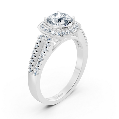 Doppel Halo Diamant Verlobungsring aus 14 Karat Weißgold