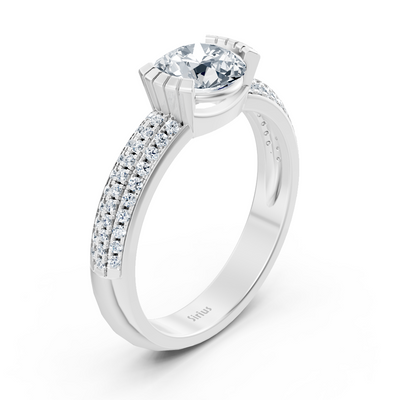 Modern solitaire diamond engagement ring in 14 carat white gold