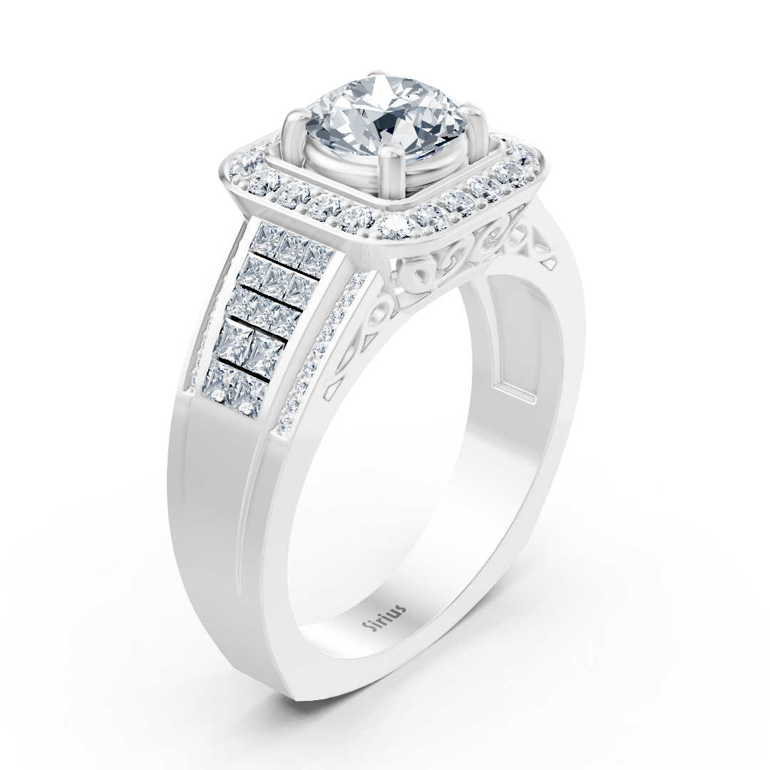 Funkelnder Diamant Verlobungsring mit Prinzess- und Brillantschliff aus 14 Karat Weißgold