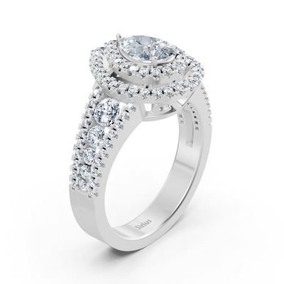 Birgie Halo Diamond &amp; Sapphire Engagement Ring White Gold