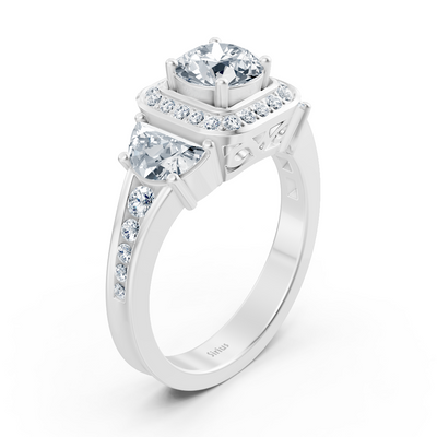 Diamant & Rubin 3-Stein Verlobungsring aus Weißgold