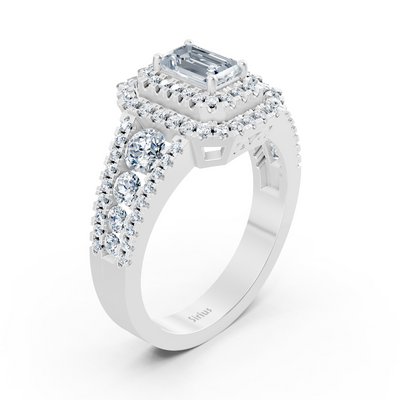 Diamant & Saphir Halo Verlobungsring aus Weißgold