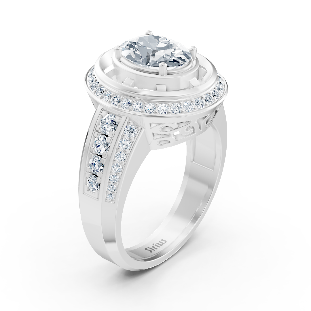 White gold halo engagement ring with diamonds &amp; tourmaline
