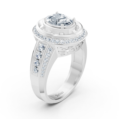 White gold halo engagement ring with diamonds &amp; tourmaline