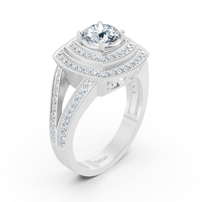 Weißgoldener Quadratischer Halo Diamantring