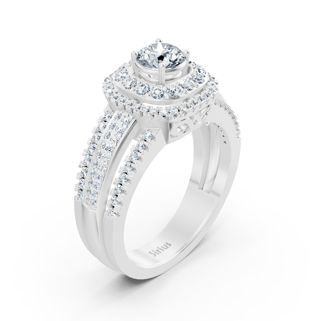 Double Halo Diamond Ring White Gold