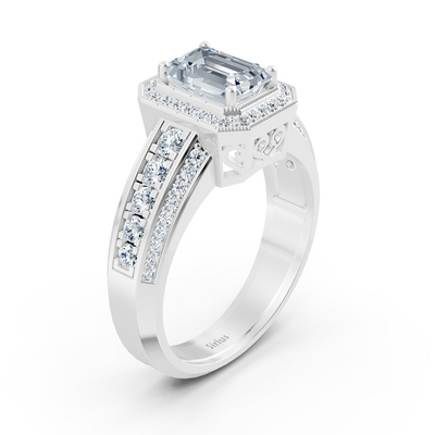 Birgie Sirius Weissgold Diamant & Smaragd Halo Ring mit Smaragd & Rundschliff