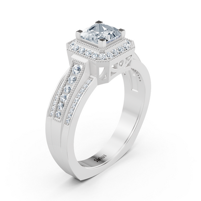 Birgie Sirius Weissgold Diamant & Saphir Halo Ring mit Prinzess & Rundschliff