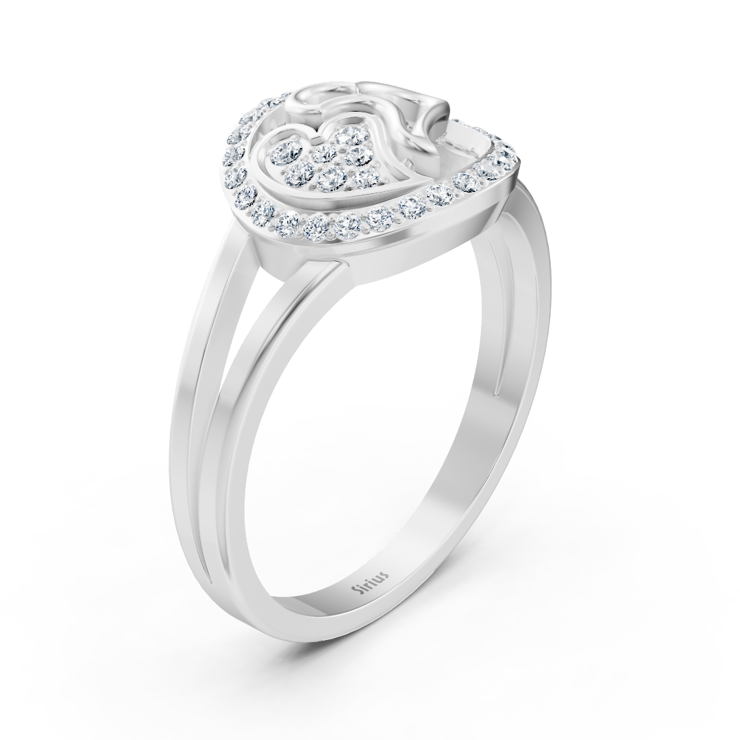 Delicate heart-shaped diamond ring in white gold with pavé accents