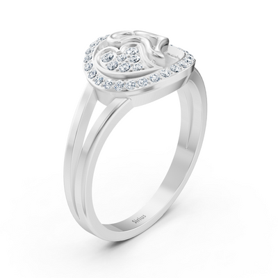 Delicate heart-shaped diamond ring in white gold with pavé accents