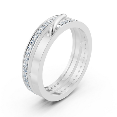 Weißgold Diamantring mit Pavé-Fassung und geschwungenem Akzent