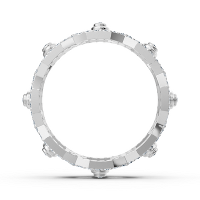 White gold diamond ring with chain and circle design