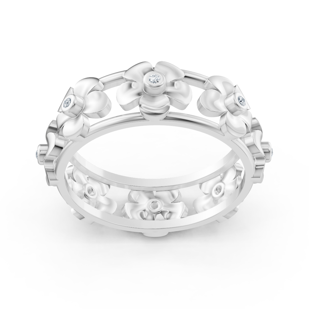 14k white gold diamond flower promise ring