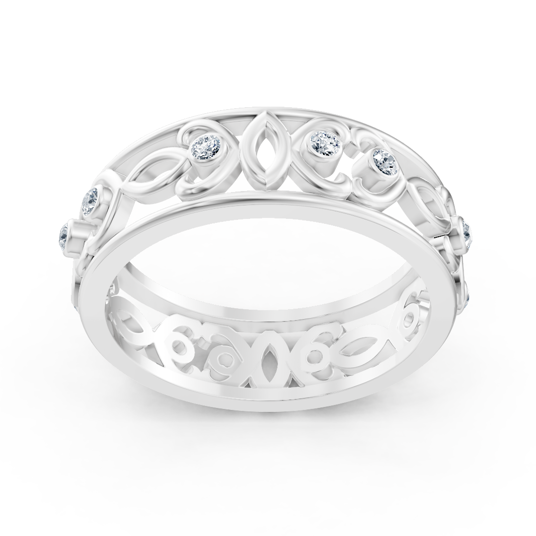 Modern white gold ring with round diamonds in bezel design